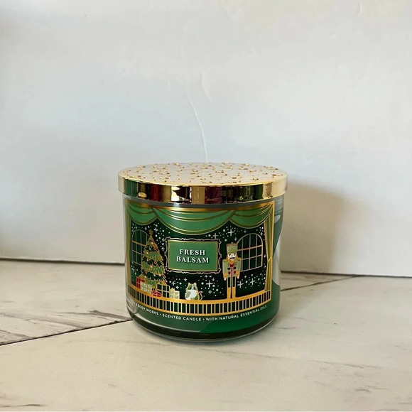 Bath & Body Works Fresh Balsam 3-Wick Candle 14.5 oz Scented Essential Oils - Picture 2 of 5